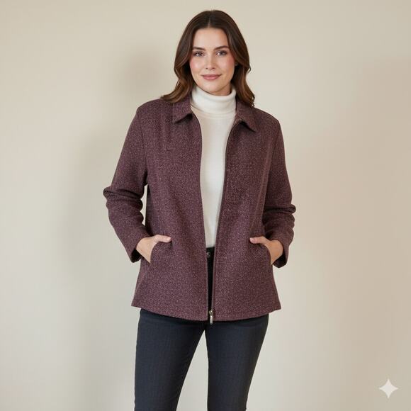 CJ Banks Burgundy Tweed Zip Shacket Academia Size 2X - Picture 1 of 11